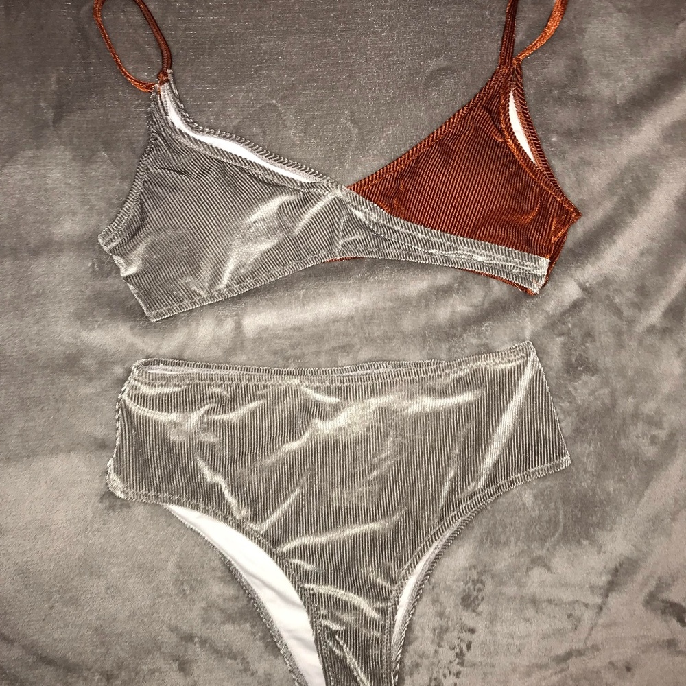 Grey + Burnt Orange Suede / Textured Bikini